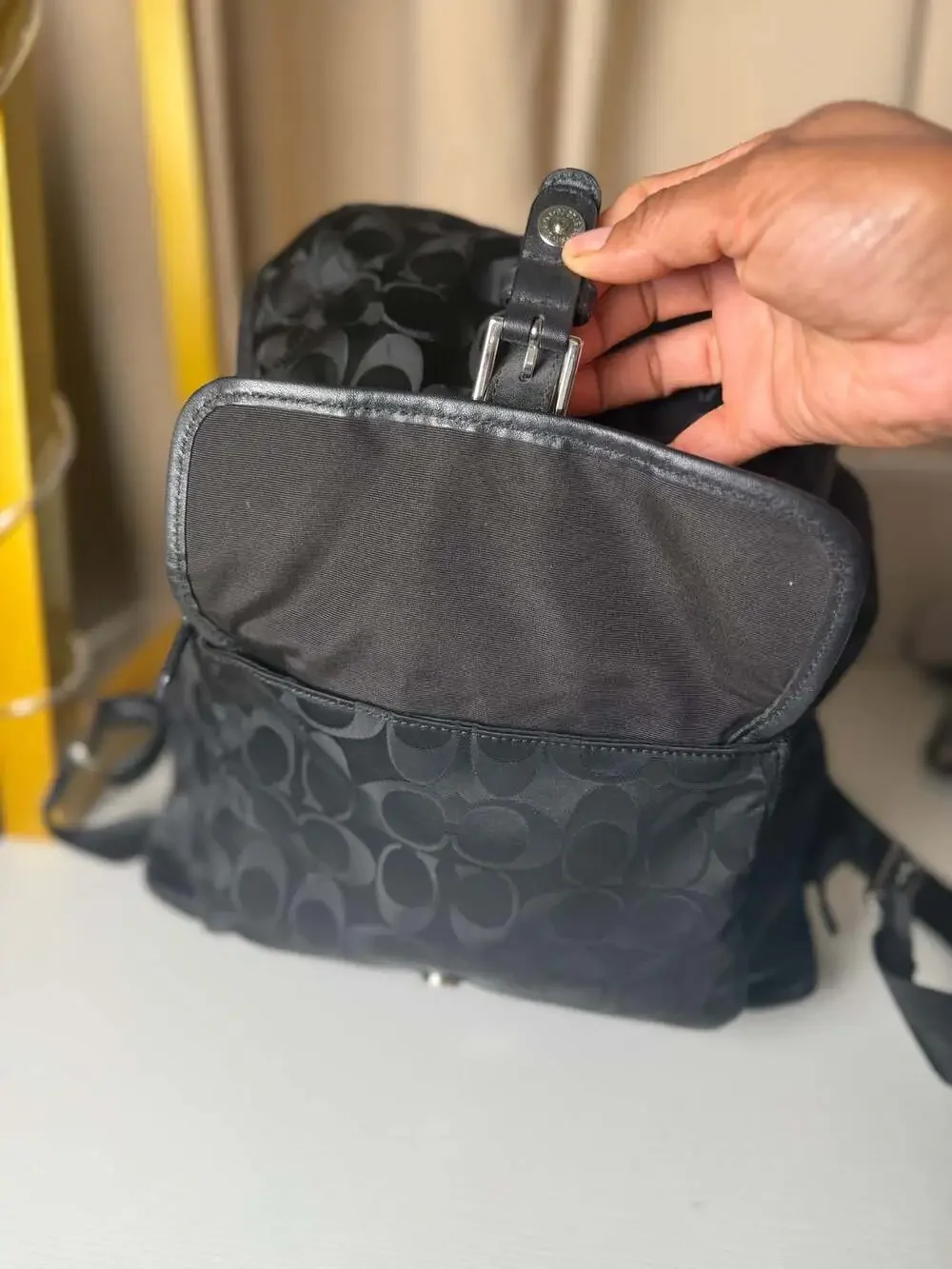 COACH Signature Nylon Backpack Black Authentic Women's Travel Daypack